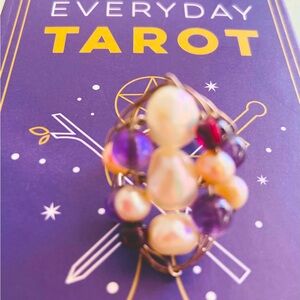 Silver wire amethyst, pearl and garnet ring Vtg and hand made